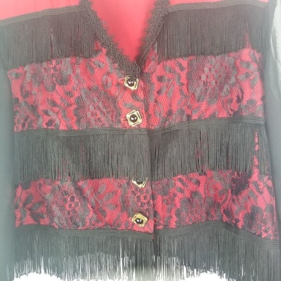 Cute Black and Red Top/Jacket with Fringe. SIZE M - Picture 5 of 11